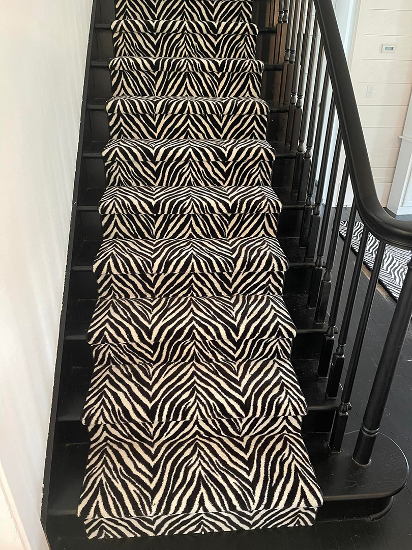 Zebra print carpet stair runner. Zebra print carpet stair runner.
